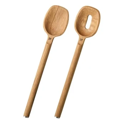 Abbildung von Fiskars Norden Löffel Set, 2 teilig, mit Schlitz und ohne Schlitz, Länge: 30,3 cm, Eichenholz, 1065698