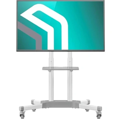 Abbildung von ONKRON TV Ständer rollbar für 32 65 Zoll bis zu 50 kg Fernsehständer höhenverstellbar max VESA 600x400 Mobiler mit Rollen Rollwagen Fernseher Standfuss Weiß TS1351 W