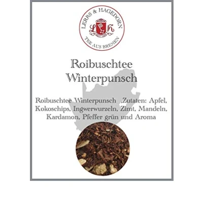 Abbildung von Lerbs &amp; Hagedorn, Roibuschtee Winterpunsch 250g (ca. 21 Liter) Apfel, Kokoschips, Ingwerwurzeln, Zimt, Mandeln, Kardamon, Pfeffer Grün