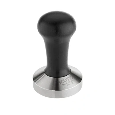 Abbildung von Motta 8100/B Tamper aus Edelstahl, planar mit schwarzem Echtholzgriff, 58 mm