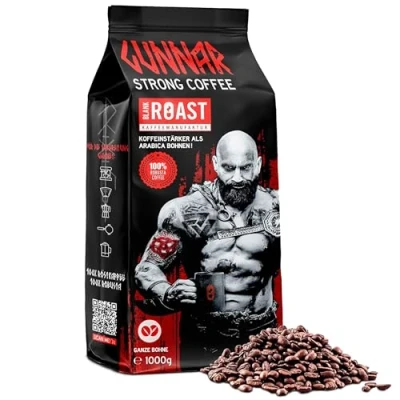 Abbildung von Blank Roast GUNNAR 1kg Ganze Kaffee Bohnen Extra Stark Kräftige Robusta Röstung 494mg Koffein je Tasse Würzig &amp; Kraftvoll mit Noten von dunkler Schokolade Säurearm