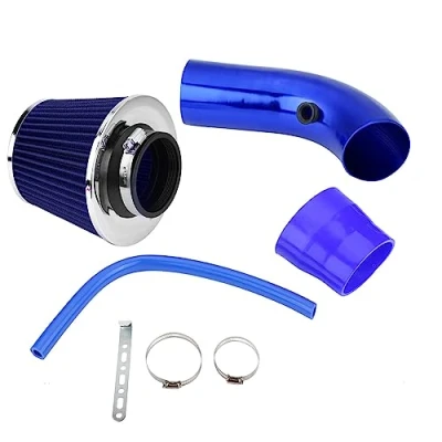 Abbildung von Kaltlufteinlassschlauch Lufteinlassfilter Turbofilter 76mm 3 Zoll Universal Auto Kaltlufteinlassfilter Aluminium Induktionsschlauch Kit(Blau)
