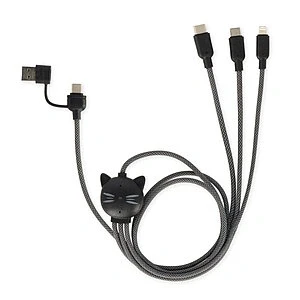Abbildung von Legami Three Hugs 3 in 1 Lade und Synchronisationskabel, Kitty Motiv, 5 Anschlüsse, mit Typ C USB Adapter, Schnellladung bis zu 60 W/3A, Länge 120 cm