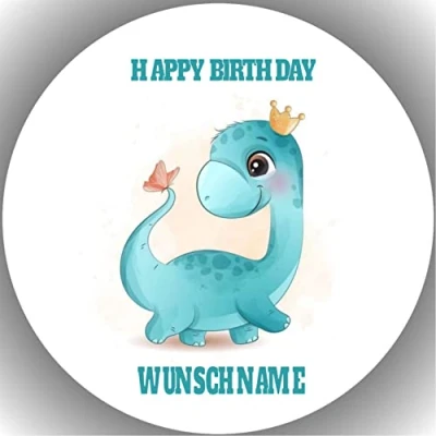 Abbildung von Fondant Tortenaufleger Tortenbild GEBURTSTAG DINOSAURIER WUNSCHNAME