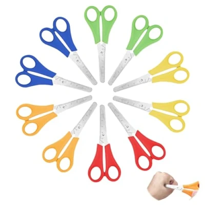 Abbildung von Newpop 10 Stück Kinderschere Set, Schere Schule 1. Klasse, Bastelschere Kinder, Kinderscheren, mit Stumpfer Spitze, Lernschere Skala, Abgerundete Spitzen Scheren Kinder(13 cm, 5 Farben)