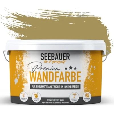 Abbildung von SEEBAUER diy Wandfarbe Braun 10L für Innen (No. 655 Olive Oil) Edelmatte olivgrüne Innenfarbe Brauntöne sehr hohe Deckkraft Matt, Abwaschbar und Tropffrei
