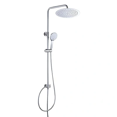 Abbildung von JOHO Edelstahl Duschset ohne Armatur, Regendusche Duschsystem mit Duschkopf, Duschstange, Duschschlauch, Kopfbrause Rund D25cm