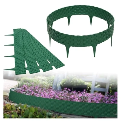 Abbildung von GARDENIX Rattan Rasenkante Kunststoff Beetumrandung Rattanoptik, 3.2m Gartenpalisade Holz, Beeteinfassung Grün, 4 Module, UV beständig Beetzaun, Vielseitig Einsetzbar