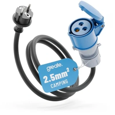 Abbildung von greate 16A Schuko Stecker auf CEE Kupplung Adapter 230V mit 150 cm Kabellänge &amp; IP44 Schutz Schuko, Wohnwagen Stecker, Campingstecker Adapter, Camping Kabel