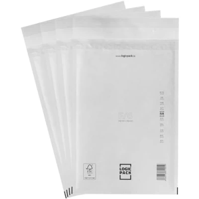 Abbildung von LOGIC PACK 100 Luftpolsterumschläge Versandtaschen Luftpolster F6 240 x 350 mm Weiß, Luftpolstertaschen Haftklebend Gepolsterte Briefumschläge Premium Umschläge Polsterumschläge geeignet für DIN A4