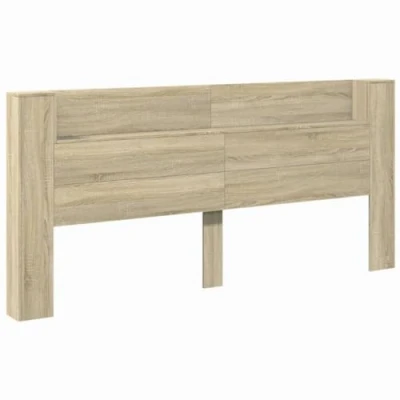 Abbildung von vidaXL LED Kopfteil mit Ablagen, Bettkopfteil offenen Fächern, Betthaupt für Schlafzimmer, Bettzubehör, Sonoma Eiche 220x16,5x103,5cm Holzwerkstoff