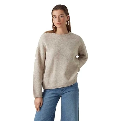 Abbildung von Vero Moda Vmgemma Oneck Strickpullover, Damen, Größe: Medium, Plaza taupe