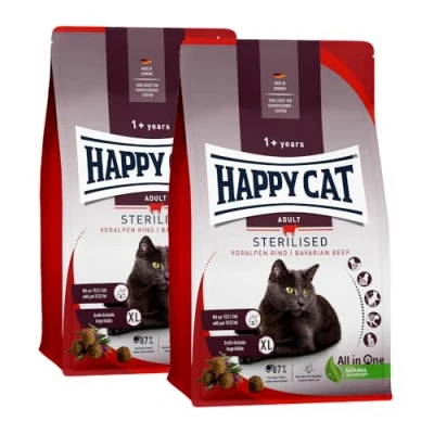 Abbildung von Happy Cat Sterilised Adult Voralpen Rind M Trockenfutter für sterilisierte Katzen und Kater 2X 4 kg