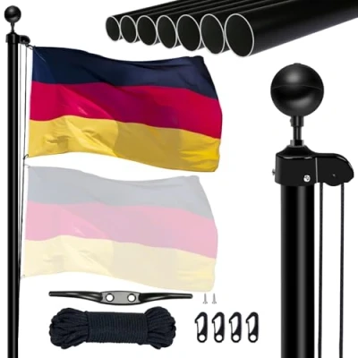 Abbildung von NQ 20FT Fahnenmast 6m stabil, Aluminium höhenverstellbar, Fahnenstange Set für Außenbereich,Deutscher Fahnenmast(Schwarz)