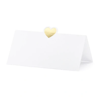 Abbildung von PartyDeco Tischkarten 10x5cm 10 Stück mit Herz Platzkarten Hochzeit Geburtstag Taufe blanko weiß Gold