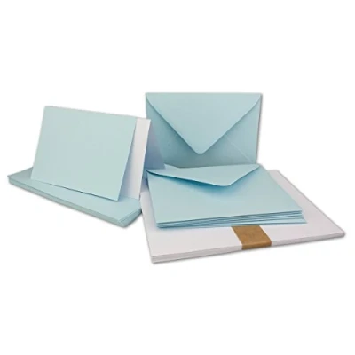 Abbildung von 25x Faltkarten SET DIN A6/C6 mit Brief Umschlägen in Hellblau/Babyblau inklusive Einleger 14,8 x 10,5 cm Premium Qualität FarbenFroh