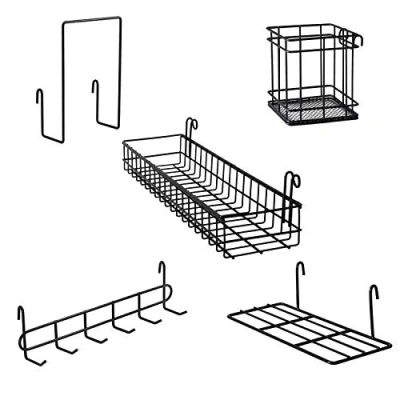 Abbildung von MOIUCUN Wandgitter Hängekorb, Hängeregal, Stifthalter, Hakenablage, Bücherregal, Zubehör, 5er Set (Schwarz)