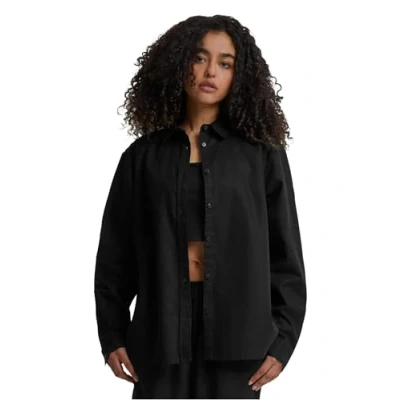 Abbildung von Urban Classics Damen TB6847 Ladies Linen Mixed Oversized Shirt Hemd, Black, XXL