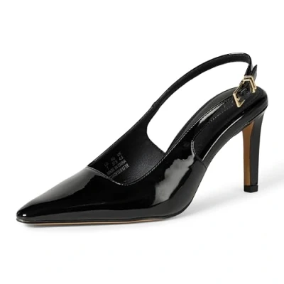 Abbildung von Amazon Essentials Damen Slingback Pumps, Schwarz Lackleder, 38.5 EU