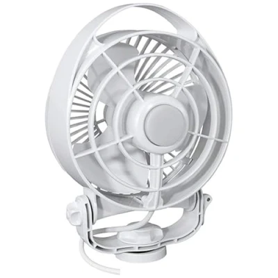 Abbildung von Maestro™ 12V Ventilator mit variabler Geschwindigkeit, Licht und montierbarer Fernbedienung. Weiß. Hergestellt in Kanada.