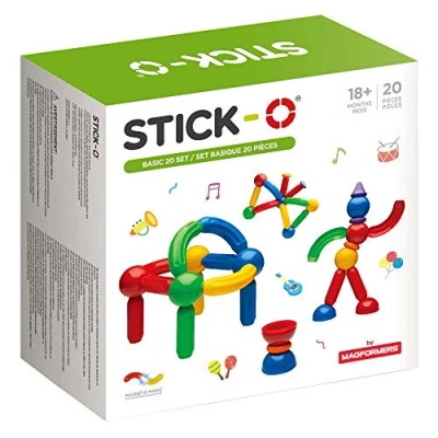 Abbildung von Stick O magnetische Bausteine für Kinder ab 1 Jahre, kreatives Konstruktionsspielzeug, Lernspielzeug mit Magnet, 36 Modelle Mädchen und Jungen, Montessori Spielzeug, 20 Teile Set,