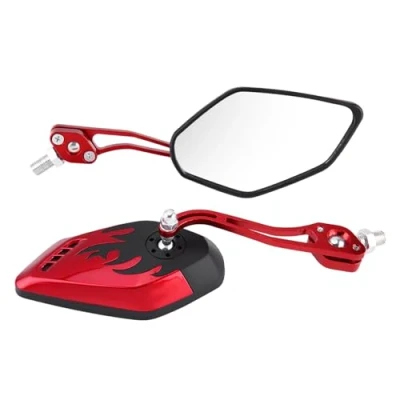 Abbildung von Motorrad Rückspiegel Seitenspiegel, Fydun 2 Stücke 8mm 10mm Universal Aluminium Coffee Shop Rennen Flammenmuster Seitliche Rückspiegel(Rot)