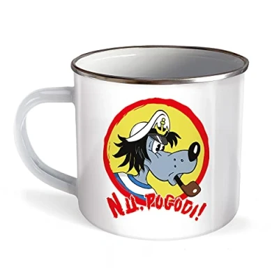 Abbildung von Trötsch Tasse Hase &amp; Wolf Nu pogodi pagadi Emaillebecher als Seemann: Kaffeetasse Teetasse Geschenkidee Geschenk Emailletasse