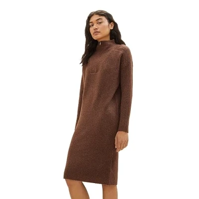 Abbildung von TOM Tailor Denim Troyer Dress Strickkleid, Damen, Größe: XXL, Roasted coffee brown melange