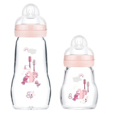 Abbildung von MAM Baby Glas Flaschen 2er Pack Feel Good ab Geburt 170 ml &amp; 260ml, Glass Feeding Bottle, rose