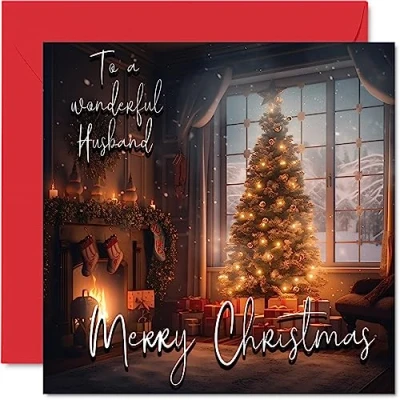 Abbildung von Stuff4 Traditionelle Weihnachtskarte Merry Christmas to Husband Happy Xmas für Ehemann aus der ganzen Familie, 145 mm x mm, einzelne Frohe Weihnachten Grußkarten, Geschenk