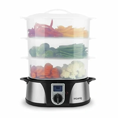 Abbildung von VAP12 Dampfgarer / 3 Garschüssel 12 L Fassungsvermögen Timer 1000 W LCD Anzeige Edelstahl