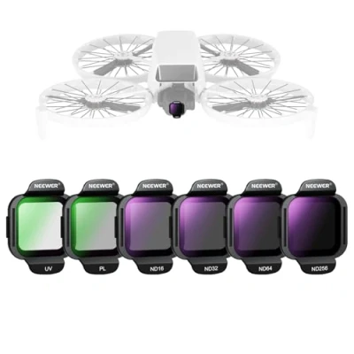 Abbildung von NEEWER ND Filter Set kompatibel mit DJI Flip Drone, 6er Pack, ND16 ND32 ND64 ND256 CPL UV, Snap On, mehrfach beschichtetes optisches HD Glas, Graufilter Zirkular Polfilter Zubehörset, FL N46