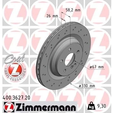 Abbildung von ZIMMERMANN COAT Z 400.3627.20 Bremsscheibe 330 26 6/5 5 112 innenbelüftet, gelocht beschichtet MERCEDES BENZ: SL Cabrio
