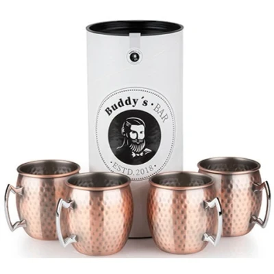 Abbildung von Buddys Becher &quot;Buddy&#039;s Bar&quot;, (Set, 4 tlg.), Moscow Mule Becher, 500 ml, hochwert. Edelstahl, Hammerschlag Effekt
