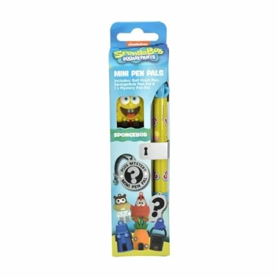 Abbildung von Thumbs up SpongeBob Schwammkopf Kugelschreiber mit 2 Sammelfiguren, Stift im Design der beliebten Kinderserie, Offizielles Merch, Ideal für Fans