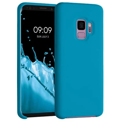 Abbildung von kwmobile Hülle kompatibel mit Samsung Galaxy S9 Silikon Handy Case Handyhülle weiche Oberfläche kabelloses Laden Karibikblau