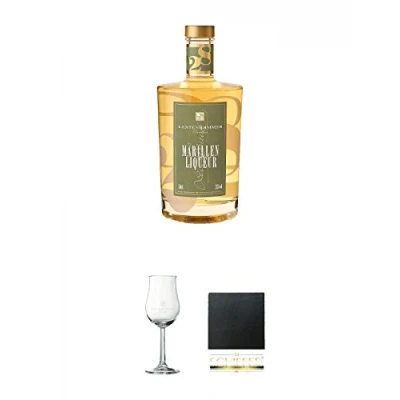 Abbildung von Lantenhammer Marillenlikör 0,5 Liter + Bouquetglas geeicht 1 Stück Schiefer Glasuntersetzer eckig ca. 9,5 cm Durchmesser