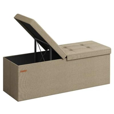Abbildung von SONGMICS Sitzbank mit Stauraum, klappbare Sitztruhe, Aufbewahrungsbox, 38 x 110 cm, Deckel klappbar, bis 300 kg belastbar, für Flur, Wohnzimmer, Schlafzimmer, Kamelbraun LSF076K01