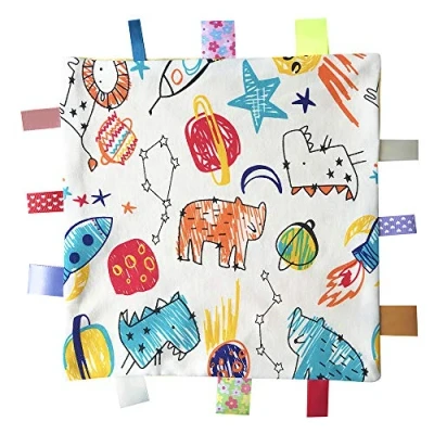 Abbildung von Bunte Taggy Sicherheit Decke, Soft Touch Komfort Decke mit Tag für Neugeborene und Baby Jungen, bestes Geschenk Plüschtiere Gelb