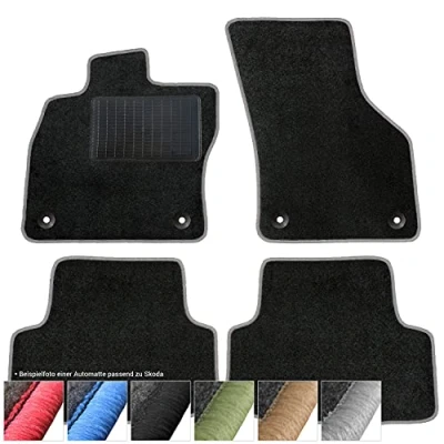 Abbildung von moto MOLTICO Fußmatten Auto Velours Autoteppiche Schwarz Automatten Set 4 teilig passend für Skoda Kodiaq Seat Tarraco ab 2017 (Graue Ziernähte)