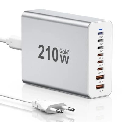 Abbildung von USB C Ladegerät 210W GaN, Mehrfach Ladegerät【6USB C+2USB A】Schnellladegerät PD 3.0 Charger Power Netzteil Kompatibel mit iPhone 12/13/14/15 Serie/MacBook Pro/Air/Samsung Galaxy S23/S22/S21