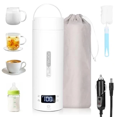 Abbildung von Dreamhigh® Reisewasserkocher, 500ml Mini Wasserkocher, 96W Wasserkocher Klein aus Edelstahl, Auto Unterwegs Heizung Automatisch Abschalten für Tee,Kaffee,Babymilch (12V)