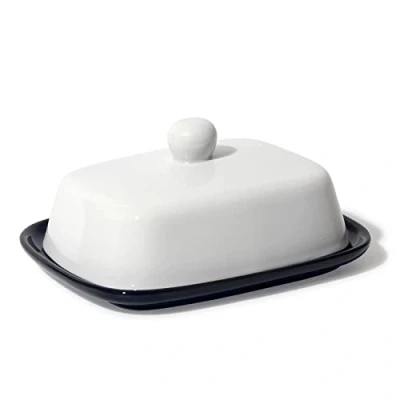 Abbildung von Theo&amp;Cleo Butterdose Hochwertige Butterglocke aus Keramik Butter Dish für alle gängigen (250g) Butterschale Porzellan (Schwarz Weiß)