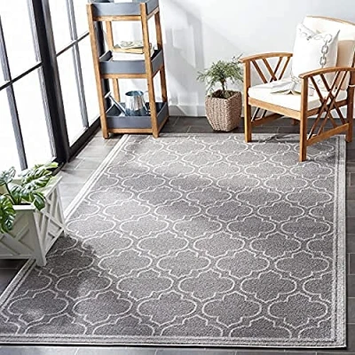 Abbildung von SAFAVIEH Geometrisch Teppich für Wohnzimmer, Esszimmer, Schlafzimmer Amherst Collection, Kurzer Flor, Grau und Hellgrau, 244 X 305 cm