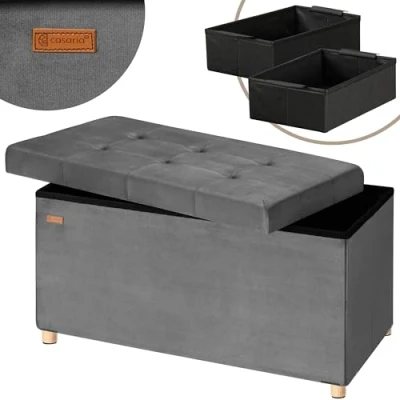 Abbildung von Casaria® Sitzbank mit Stauraum Anthrazit Samt inkl. Boxen &amp; Füßen Faltbar 300kg Belastbar 76cm Truhe Wohnzimmer Schlafzimmer Flur Truhenbank Bank