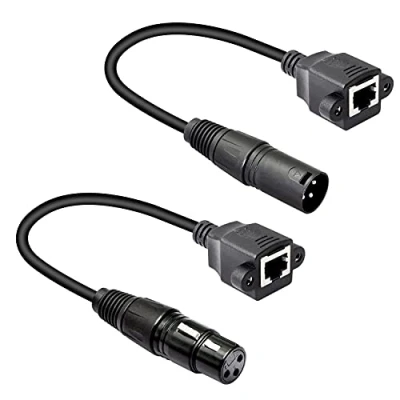 Abbildung von GELRHONR 1 Paar XLR 3pin auf RJ45 Buchse Adapterkabel, Stecker Netzwerkanschluss Verlängerungskabel Verwenden Sie Cat5 Ethernet für DMX CON Controller Serie 1.1Ft