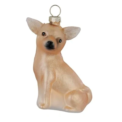 Abbildung von Christbaumschmuck Glas 8cm Chihuahua Figur zum Aufhängen handbemalt Weihnachtsbaum Anhänger für Weihnachten Christbaumanhänger &amp; Weihnachtsbaumschmuck Tiere Hund Beige