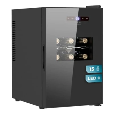 Abbildung von Cecotec Weinkühlschrank Bolero GrandSommelier 1550 CoolCrystal. Klasse E, 15 Flaschen, temperaturverstellbar von 5 18ºC, thermoelektrische Kühlung, leise mit 35 dB, Touchpanel umweltfreundliche LED