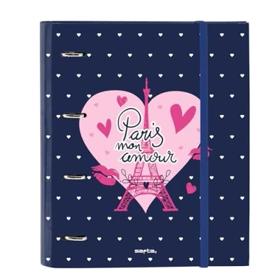 Abbildung von Safta PARIS Ringordner mit 4 Ringen 100 A4 Blättern, ideal für Kinder verschiedener Altersgruppen, bequem und vielseitig, Qualität Widerstandsfähigkeit, 27 x 3,5 32 cm, Marineblau/Rosa