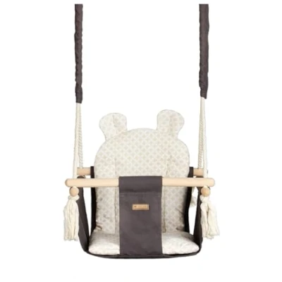 Abbildung von Kinderschaukel Babyschaukel Indoor Schaukel Hängeschaukel Sitzschaukel Hängesitz (Muster: grau, cremefarben Quadrate)